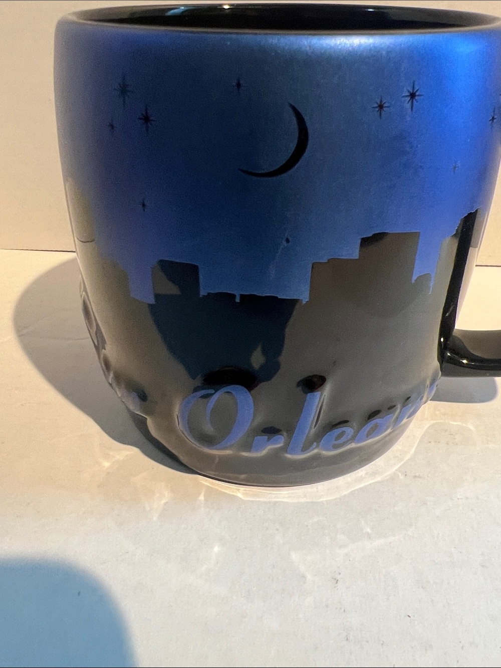 Orleans Night Skyline Ceramic Mug - Blue and Black